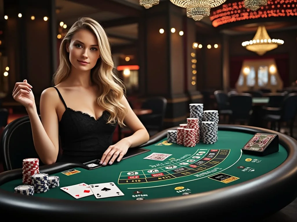 Dealer memandu permainan di ruang kasino live
